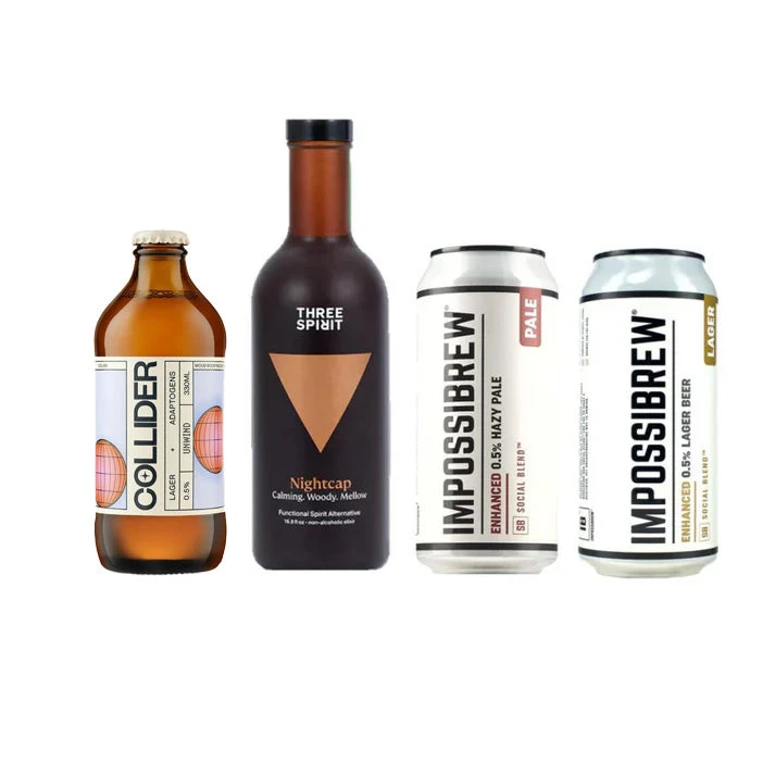 Dry Drinker's Energise & Unwind Combo: 4 X Collider Lager | ImpossBrew Lager & Pale Ale Duo | Three Spirit NightCap 1 Dry Drinker's Energise & Unwind Combo: 4 X Collider Lager | ImpossBrew Lager & Pale Ale Duo | Three Spirit NightCap